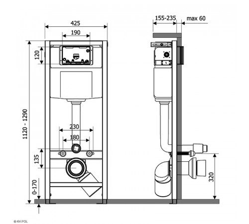 Инсталляция KK POL Standard ZSP/M425/0/K для унитаза без клавиши смыва