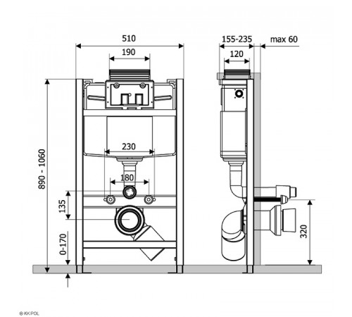 Инсталляция KK POL Professional ZSP/M430/0.1/K для унитаза без клавиши смыва