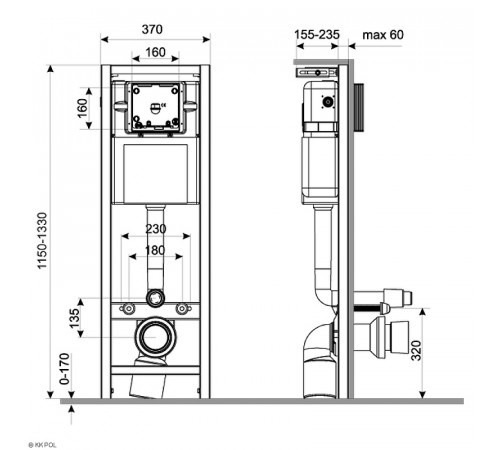 Инсталляция KK POL UNI ZSP/M370/0/K для унитаза без клавиши смыва