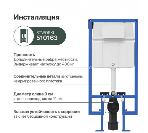 Инсталляция STWORKI 510163 для унитаза с Черной матовой клавишей смыва