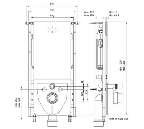 Инсталляция Bocchi Target T02-2113S60 для подвесного/напольного унитаза с Черной клавишей смыва