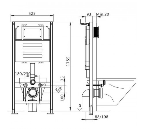 Инсталляция Maretti AC11P5211 для унитаза без клавиши смыва