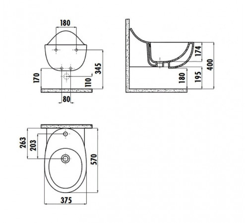 Биде Creavit Foglia FG510-00CB00E-0000 подвесное Белое