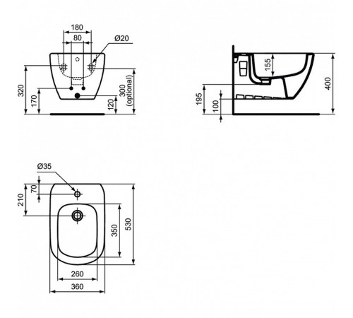 Биде Ideal Standard Tesi T3552V1 подвесное Silk White