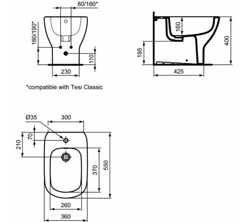 Биде Ideal Standard Tesi T3540V3 Черное матовое