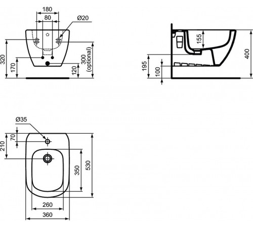 Биде Ideal Standard Tesi T3552V3 подвесное Черный шелк