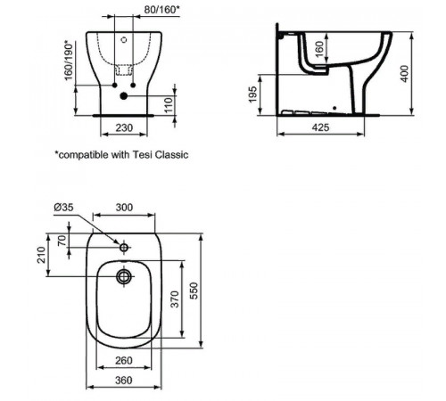 Биде Ideal Standard Tesi T456901 Евробелое