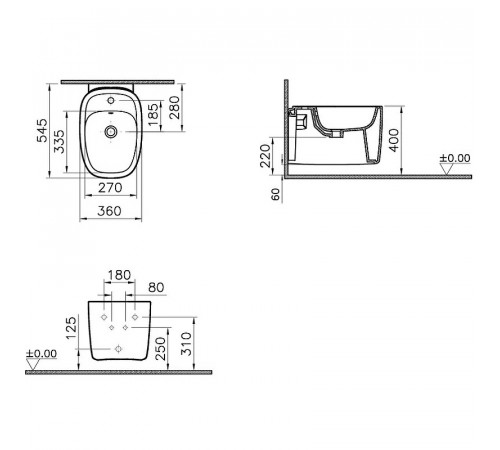 Биде Vitra Plural 7831B401-0288 подвесное Белое матовое