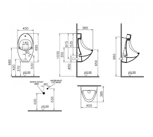 Писсуар Vitra Arkitekt 4106B003-5598 подвесной Белый