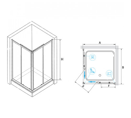 Душевой уголок RGW Classic CL-32 80x80 04093288-51 профиль Хром стекло шиншилла