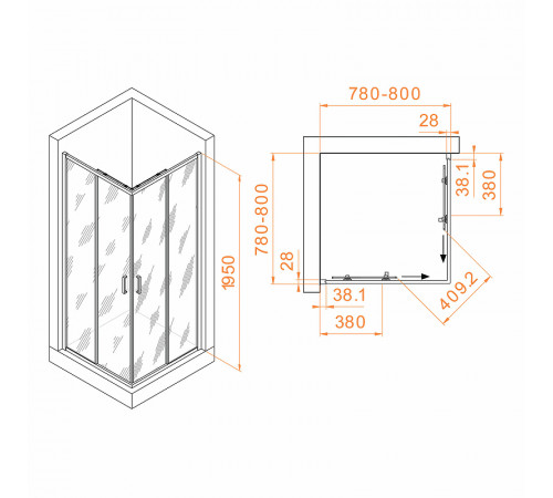 Душевой уголок RGW Passage PA-39 80x80 03083988-11 профиль Хром стекло прозрачное