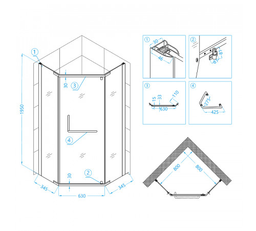 Душевой уголок RGW Passage PA-081B 80x80 35088188-14 профиль Черный стекло прозрачное