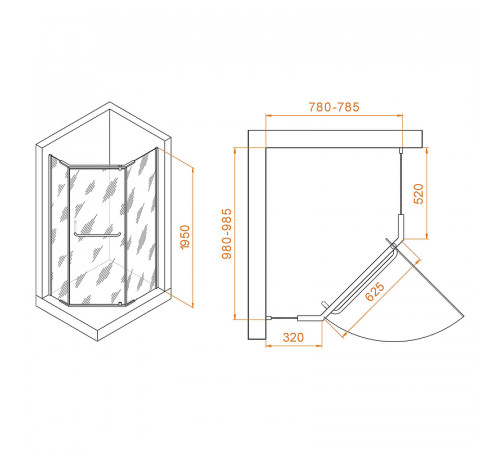 Душевой уголок RGW Passage PA-091B 100x80 35089180-14 профиль Черный стекло прозрачное