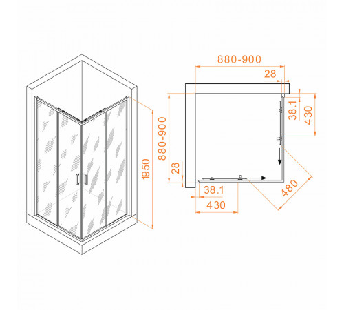 Душевой уголок RGW Passage PA-39B 90x90 03083999-14 профиль Черный стекло прозрачное