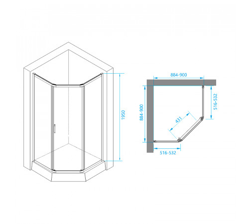 Душевой уголок RGW Passage PA-86B 90x90 38088699-14 профиль Черный стекло прозрачное