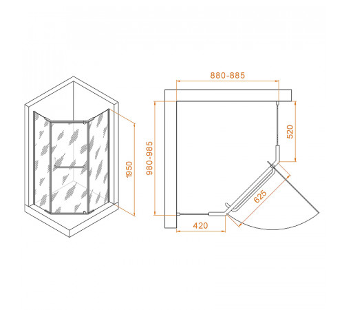 Душевой уголок RGW Passage PA-091B 100x90 35089190-14 профиль Черный стекло прозрачное