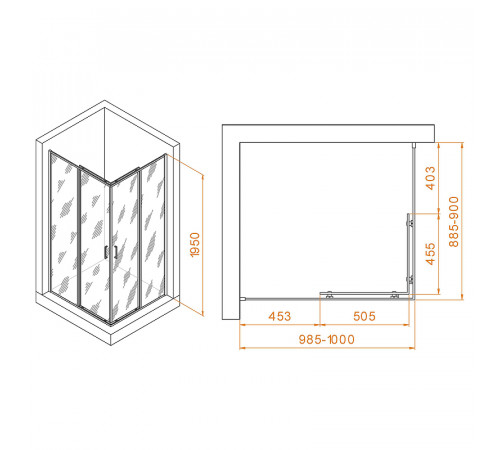 Душевой уголок RGW Passage PA-040B 100x90 3508104090-14 профиль Черный стекло прозрачное