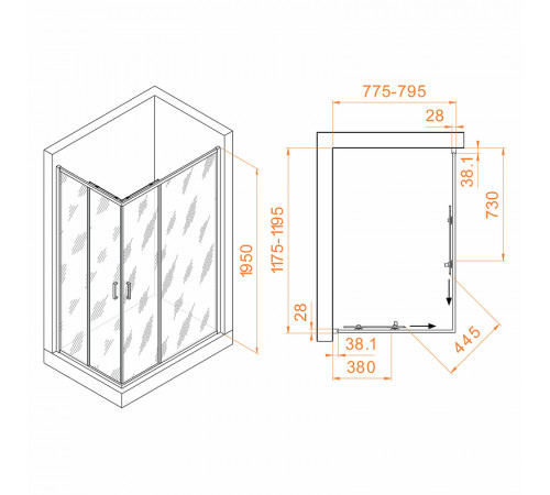 Душевой уголок RGW Passage PA-246В 120x80 030824682-14 профиль Черный стекло прозрачное