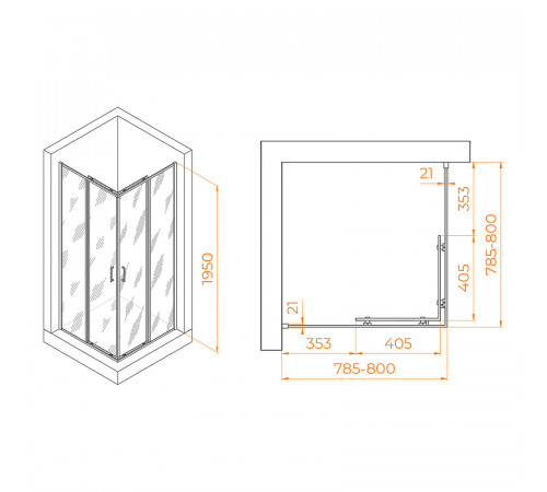 Душевой уголок RGW Passage PA-030B 80x80 3508103088-14 профиль Черный стекло прозрачное