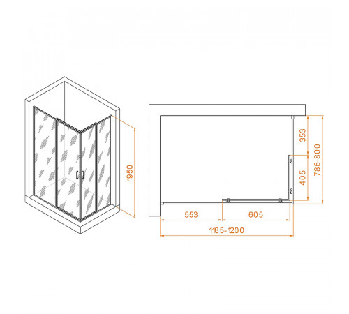 Душевой уголок RGW Passage PA-040B 120x80 3508104082-14 профиль Черный стекло прозрачное