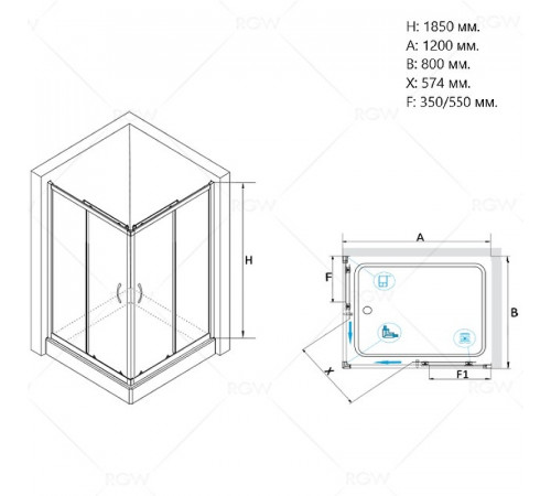 Душевой уголок RGW Passage PA-146 120х80 020814682-11 профиль Хром стекло прозрачное