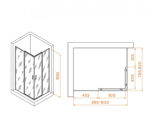 Душевой уголок RGW Passage PA-040B 100x80 3508104080-14 профиль Черный стекло прозрачное