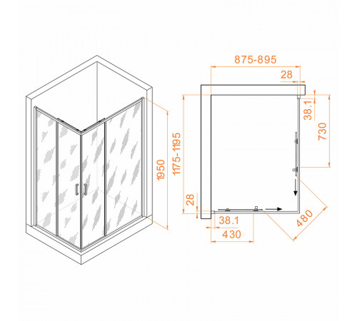 Душевой уголок RGW Passage PA-246B 120x90 030824692-14 профиль Черный стекло прозрачное