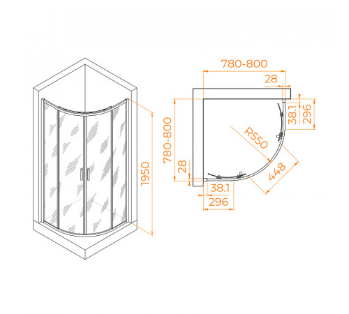 Душевой уголок RGW Passage PA-52B 80x80 03085288-14 профиль Черный стекло прозрачное