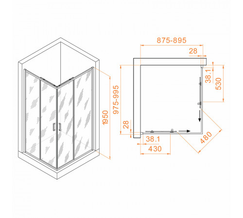 Душевой уголок RGW Passage PA-246B 100x90 030824690-14 профиль Черный стекло прозрачное