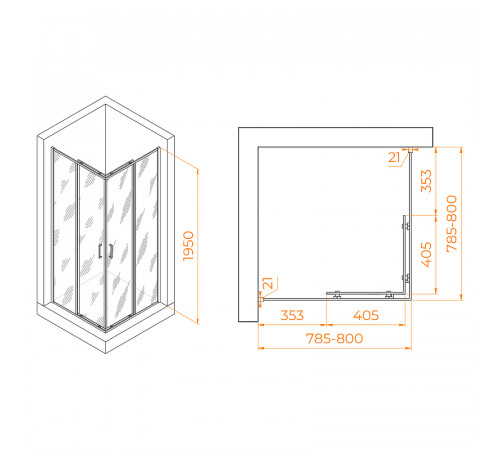 Душевой уголок RGW Passage PA-030B 80x80 3508103088-24 профиль Черный стекло матовое-сатинат