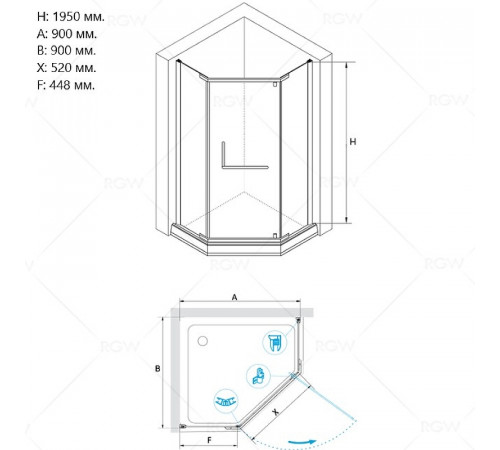 Душевой уголок RGW Hotel HO-081-B 90х90 350608199-24 профиль Черный стекло матовое-сатинат