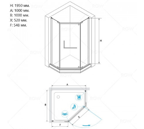 Душевой уголок RGW Hotel HO-081-B 100х100 350608100-24 профиль Черный стекло матовое-сатинат