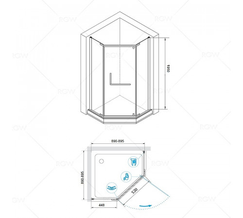 Душевой уголок RGW Hotel HO-081 90х90 350608199-11 профиль Хром стекло прозрачное