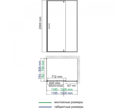 Душевой уголок WasserKRAFT Elbe 120x80 74P06 профиль Черный стекло прозрачное