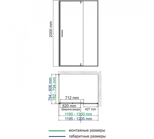 Душевая стенка WasserKRAFT Elbe 74P06-RP80 / Dill 61S06-RP80 80 74P06-RP80 / Dill 61S06-RP80 профиль Черный матовый стекло прозрачное