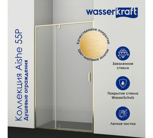 Душевой уголок WasserKRAFT Aisch 100x80 55P17 профиль Матовое золото стекло прозрачное