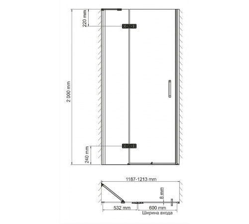 Душевая дверь WasserKRAFT Aller 120 L 10H05LBLACK профиль Хром стекло прозрачное