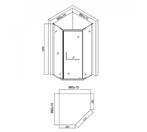 Душевой уголок Agger 90x90 A03-090TCR/G профиль Хром стекло прозрачное