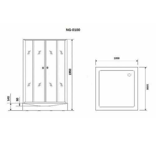 Душевой уголок Niagara Nova 100х100 NG-0100-14 профиль Черный стекло прозрачное