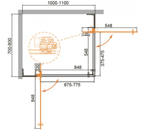 Душевой уголок Cezares Slider 110x80 SLIDER-AH-2-70/80-100/110-BR-NERO профиль Черный матовый стекло бронзовое