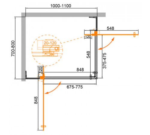 Душевой уголок Cezares Slider 110x80 SLIDER-AH-2-70/80-100/110-GRIGIO-Cr профиль Хром стекло тонированное