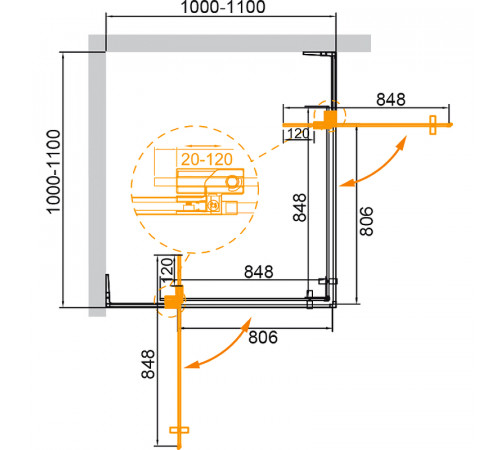 Душевой уголок Cezares Slider 110x110 SLIDER-A-2-100/110-C-NERO профиль Черный матовый стекло прозрачное