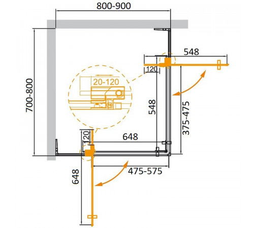 Душевой уголок Cezares Slider 90x80 SLIDER-AH-2-70/80-80/90-C-Cr профиль Хром стекло прозрачное