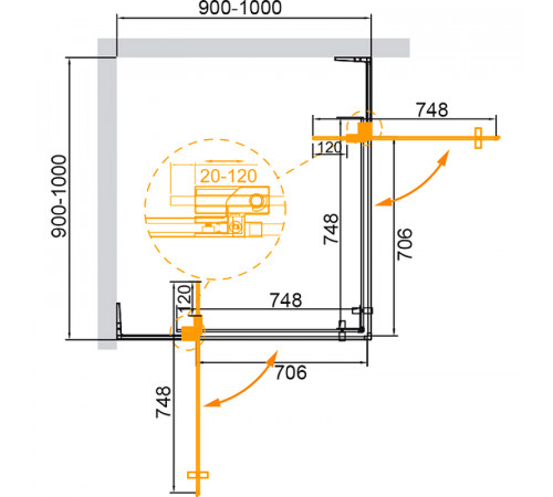 Душевой уголок Cezares Slider 100x100 SLIDER-A-2-90/100-C-NERO профиль Черный матовый стекло прозрачное