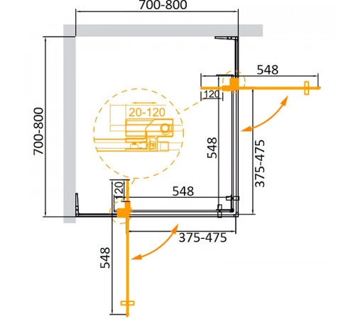 Душевой уголок Cezares Slider 80x80 SLIDER-A-2-70/80-C-NERO профиль Черный матовый стекло прозрачное