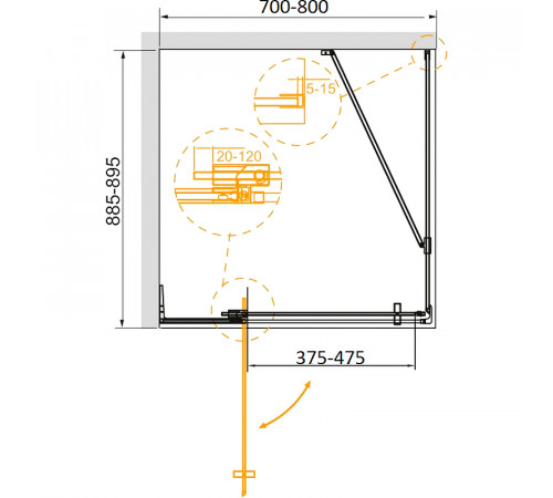 Душевой уголок Cezares Slider 80x90 SLIDER-AH-1-90-70/80-GRIGIO-NERO профиль Черный матовый стекло серое