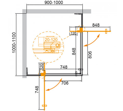 Душевой уголок Cezares Slider 110х100 SLIDER-AH-2-90/100-100/110-BR-Cr профиль Хром стекло бронзовое