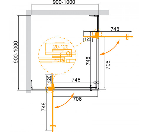 Душевой уголок Cezares Slider 100x100 SLIDER-A-2-90/100-BR-Cr профиль Хром стекло бронзовое