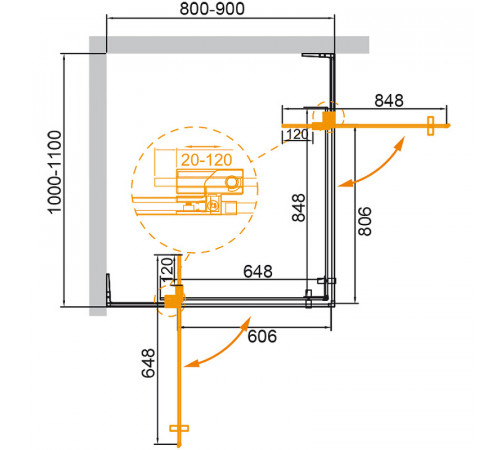 Душевой уголок Cezares Slider 110х90 SLIDER-AH-2-80/90-100/110-C-Cr профиль Хром стекло прозрачное