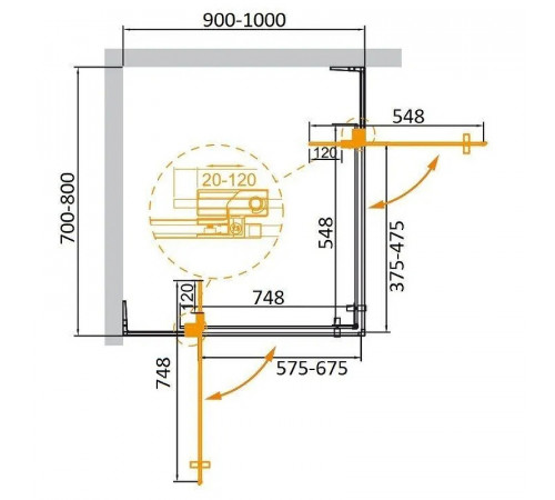 Душевой уголок Cezares Slider 100x80 SLIDER-AH-2-70/80-90/100-GRIGIO-NERO профиль Черный матовый стекло тонированное